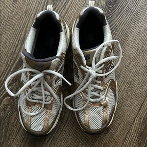 New Balance Womens Sneakers in White and Gold
